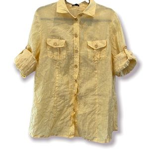 BASLER Button Down Shirt Linen Blend Yellow Large